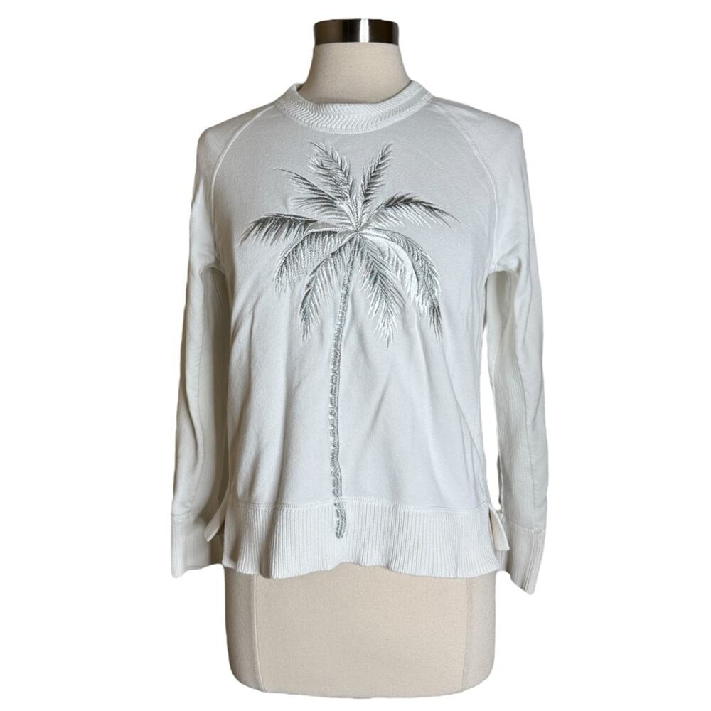 Bogner Embroidered Palm Tree White Pullover Sweatshirt Women's US XS